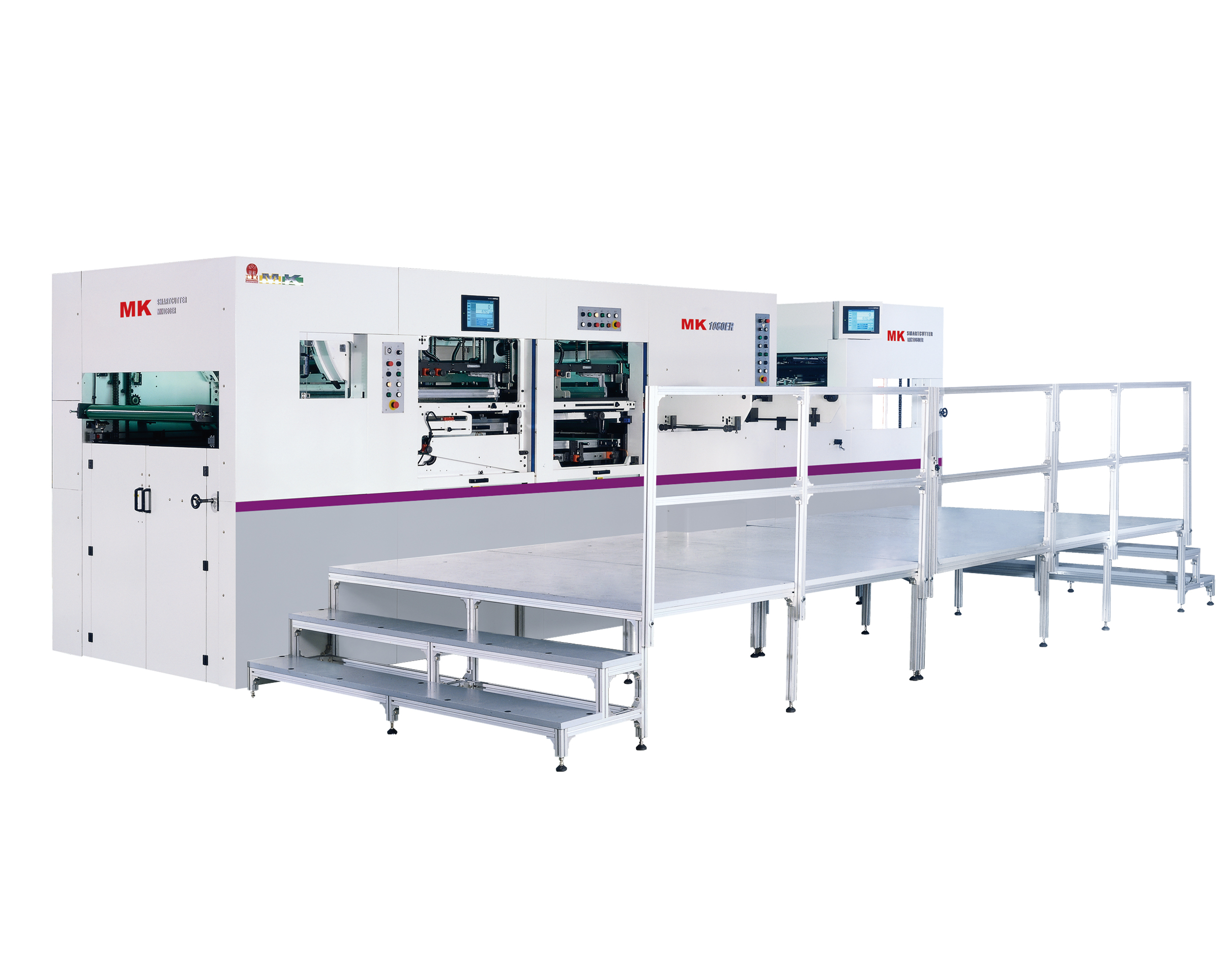 MK1060ER平壓平自動(dòng)全清廢模切機(jī)
技術(shù)描述：全清廢技術(shù)
2008年，長(zhǎng)榮推出國(guó)內(nèi)第一臺(tái)全清廢模切機(jī)。實(shí)現(xiàn)從模切、清廢、分盒、自動(dòng)出料的高自動(dòng)化紙盒成型加工。為中國(guó)全清廢技術(shù)的突破起到了推進(jìn)作用，也使全清廢模切機(jī)正式在國(guó)內(nèi)推廣開(kāi)來(lái)。